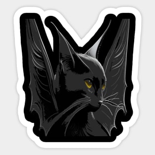 A Black Bat Cat With Large Pointy Ears And Wing In A Gothic Style Sticker